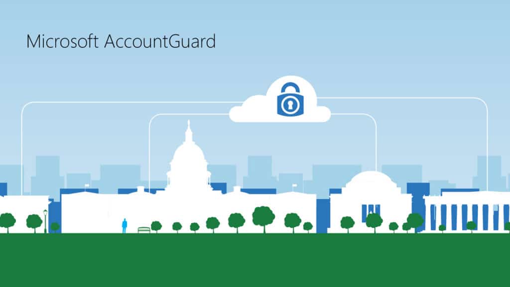 Graphic conveys the additional Microsoft security for political campaigns provided with Microsoft AccountGuard.
