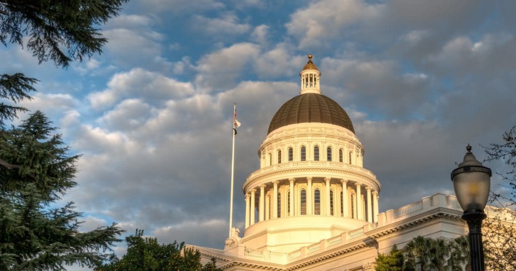 Picture shows a government building, suggesting citizens' rights as enacted through the California Consumer Privacy Act.