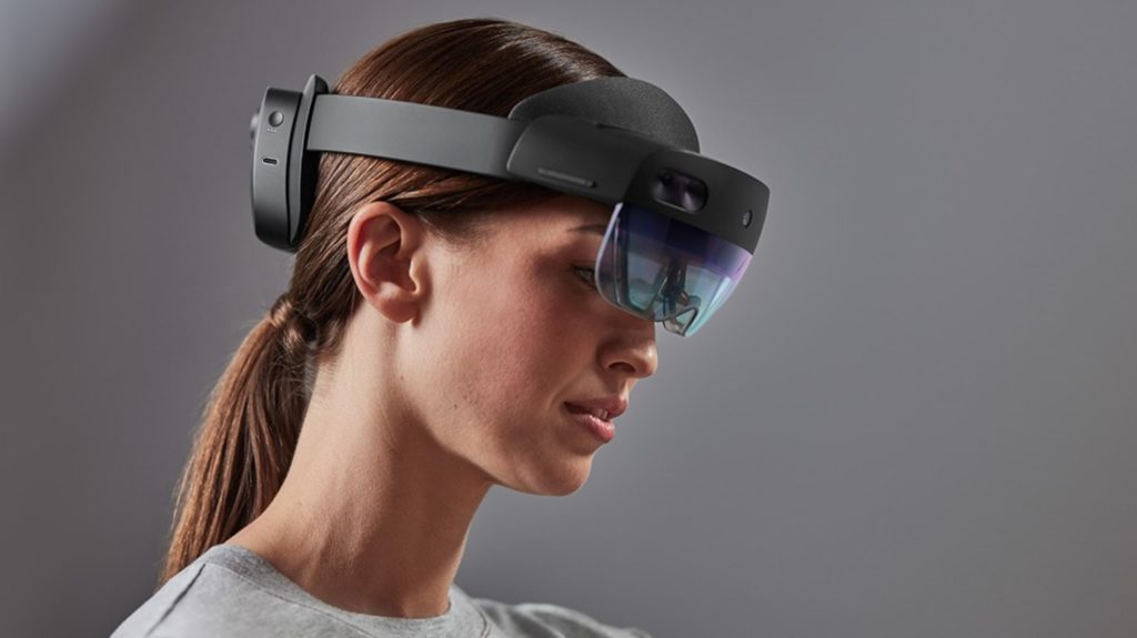 Photo of a woman wearing the Microsoft Hololens 2.