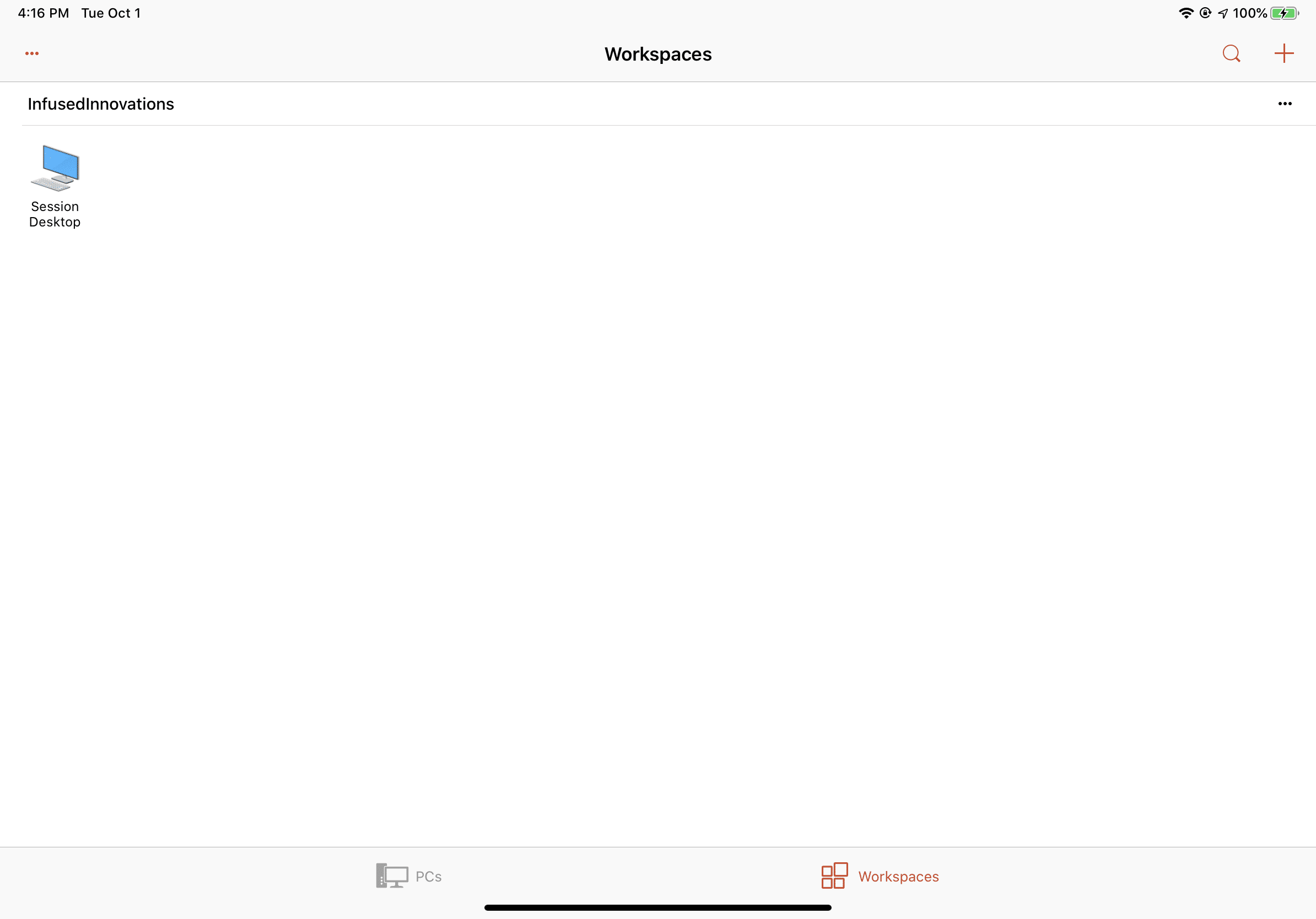 Screenshot of iPadOS showing a session host.