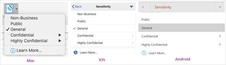 Screenshot shows how a user can categorize an a task based on level of confidentiality.
