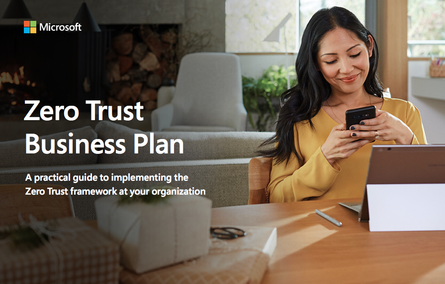Image shows Title page of Microsoft's Zero Trust Business Plan document.