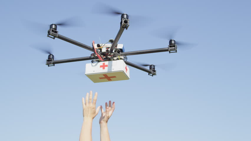 Picture shows how a drone can help fight disease by delivering medical supplies.
