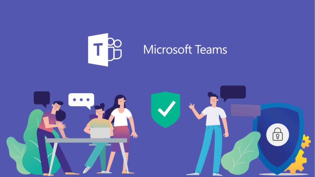 Graphic suggests the functionality and security of Microsoft Teams for education.
