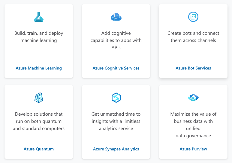 Image shows a sampling of services offered within Microsoft Azure.