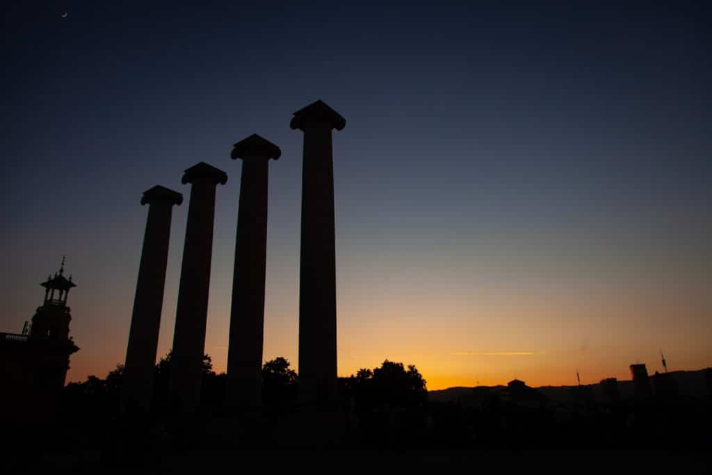 Image of a sunset behind four pillars suggests the four main elements of CASB.