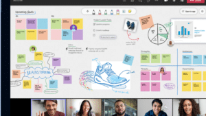 A remote team is drawing on a virtual microsoft whiteboard. 
