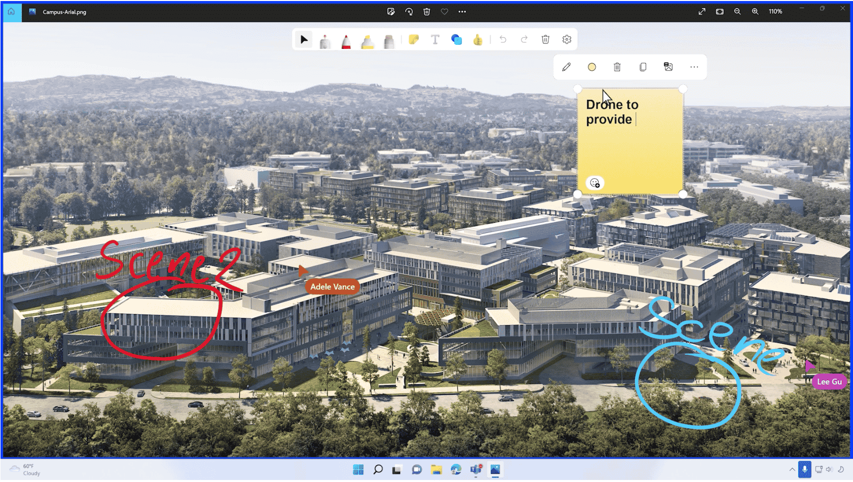 Screen image of team annotation shows one of the big announcements at Microsoft Inspire 2022.