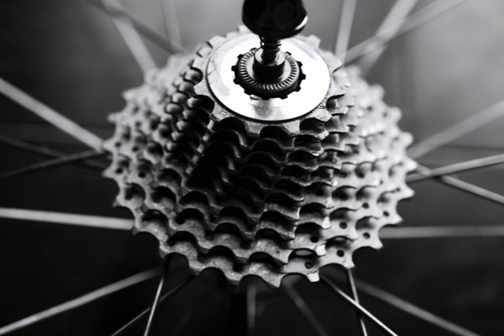 Image of bicycle gears, a manipulation of metal for human technology