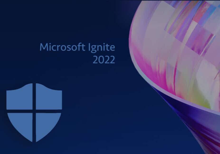 Image shows Microsoft Ignite 2022 graphic with Defender shield