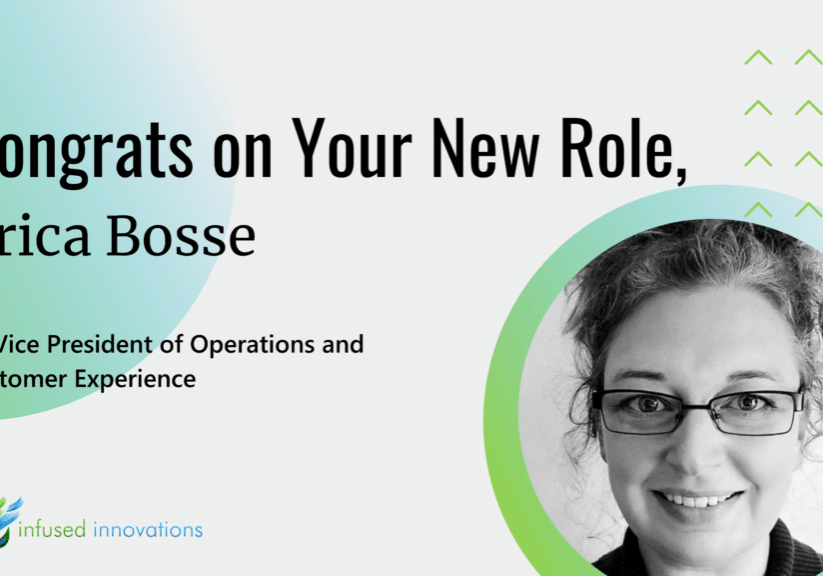 An image celebrating Erica Bosse's success as the VP of Operations and Customer Experience
